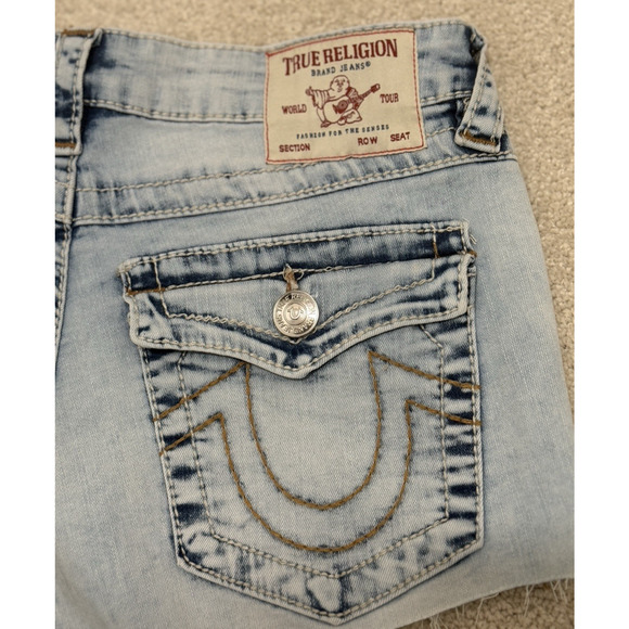 True Religion Joey Big T Short Raw Hem Low Rise Distressed Denim Women's Size 26 - Picture 6 of 11